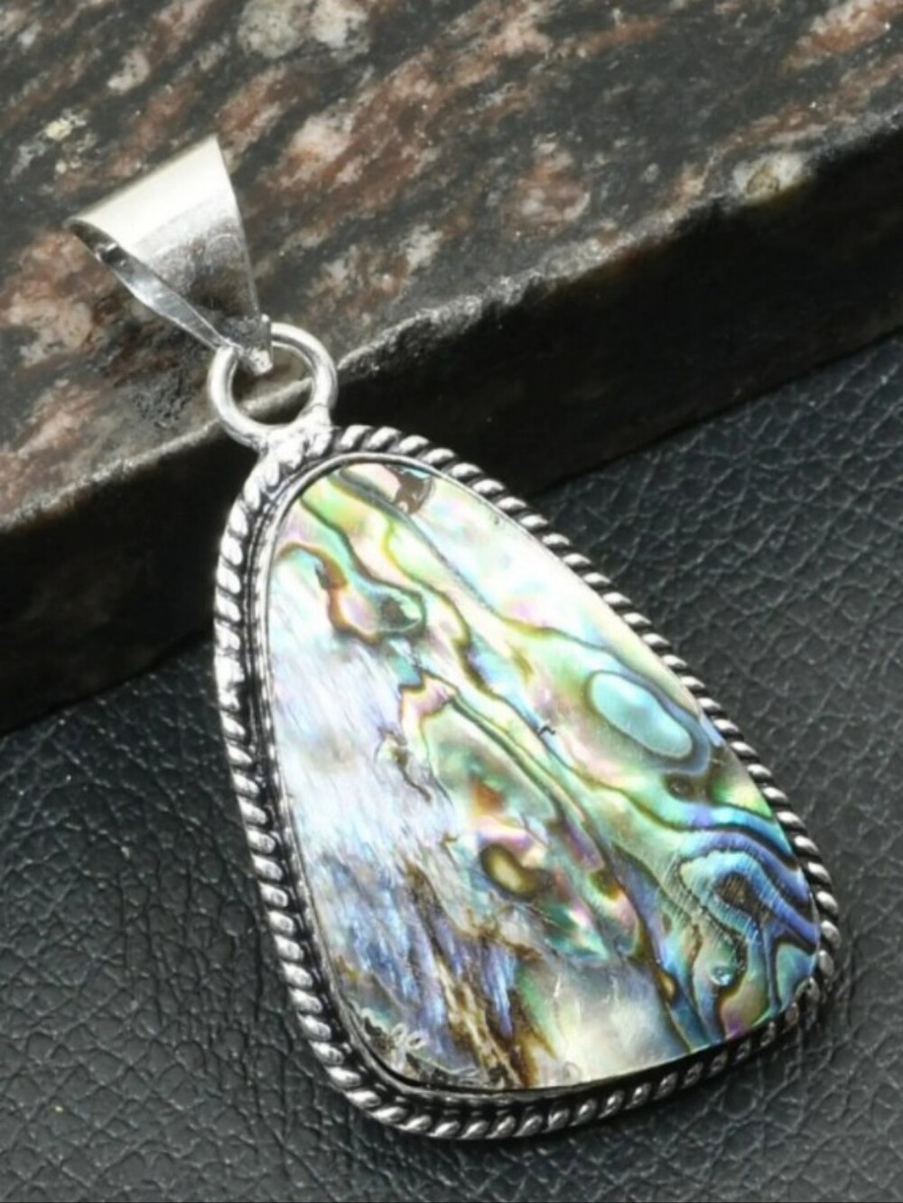 Abalone Shell Gemstone 925 Sterling Silver Antique Design Pendant Necklace